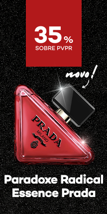 Novo perfumeParadoxe Radical Essence Parfum da marca Prada com destaque promocional de 35% sobre preço de Venda ao Público Recomendado